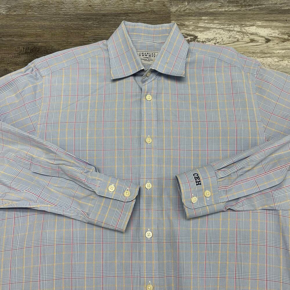 Charles Tyrwhitt Blue Yellow Plaid Mens 15.5 Long Sleeve Button Up‎ Shirt Preppy